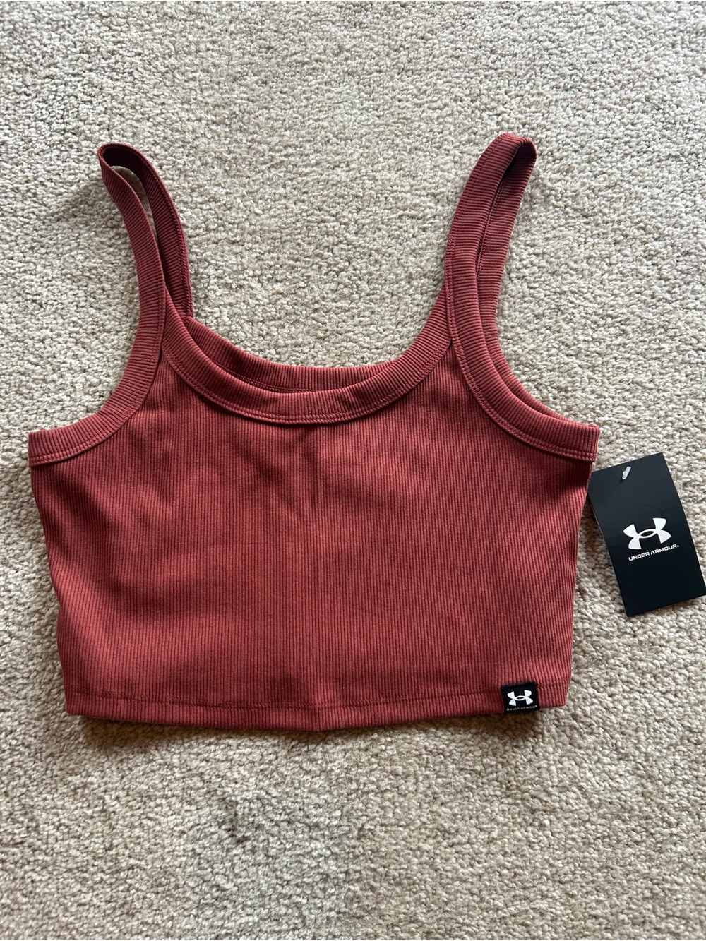 Under Armour Ribbed Crop Tank Top - Brick Red
